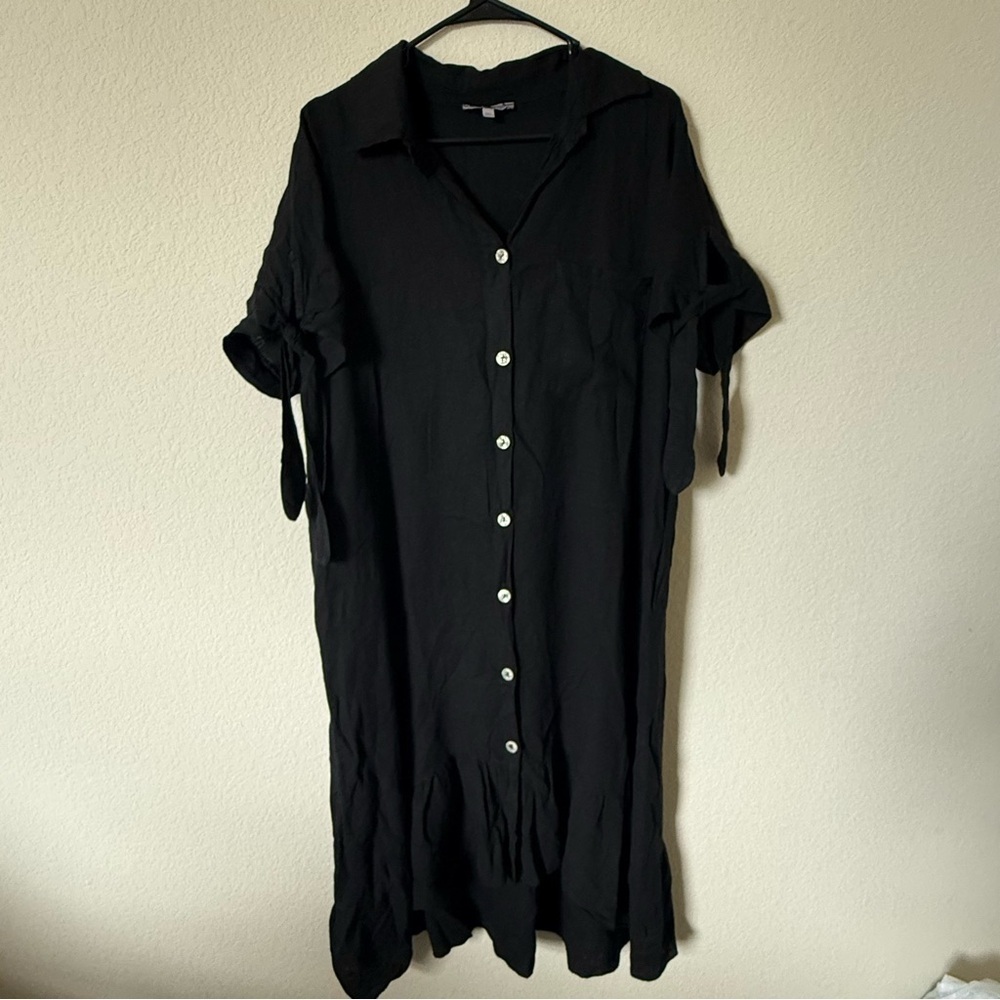 Tempo Paris Linen Cotton Shirt Dress Black M/L Made in Italy Button Front